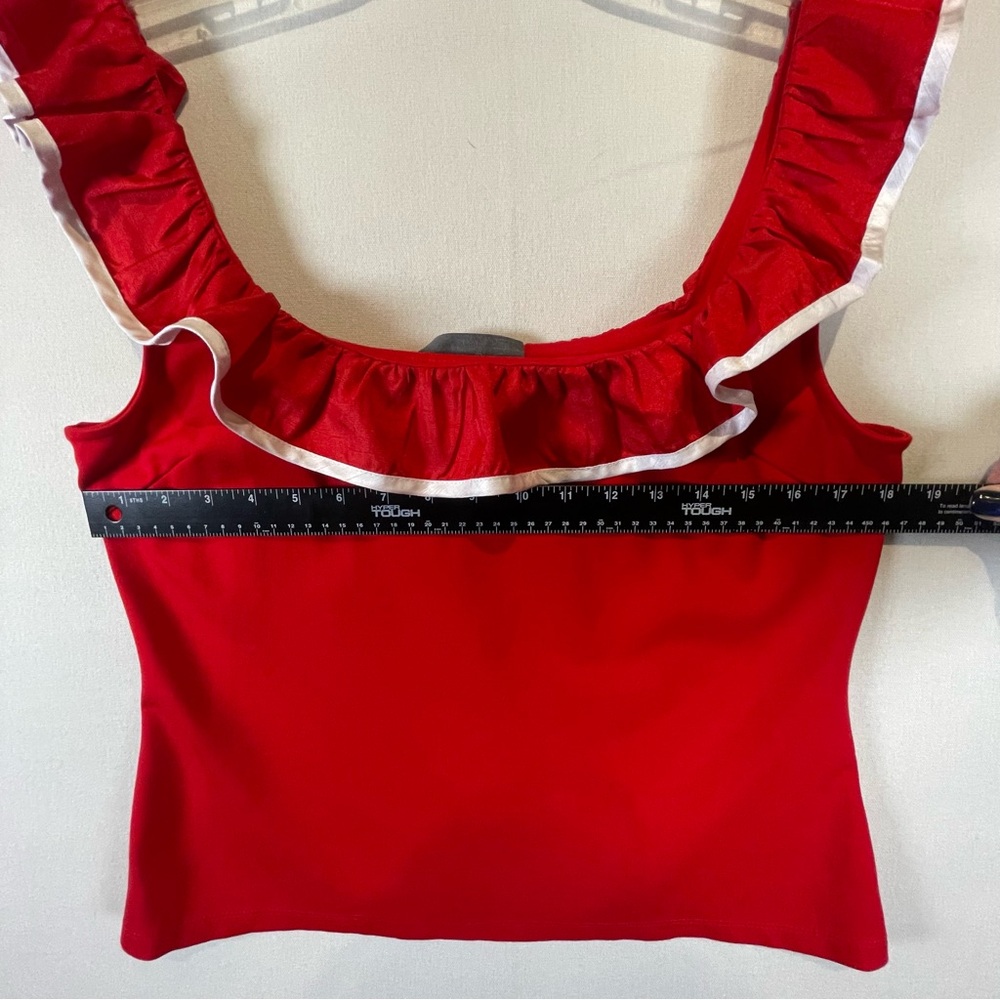Anthropologie Sunday In Brooklyn Red Ruffle Trim Cropped Tank Top XL - Picture 7 of 9
